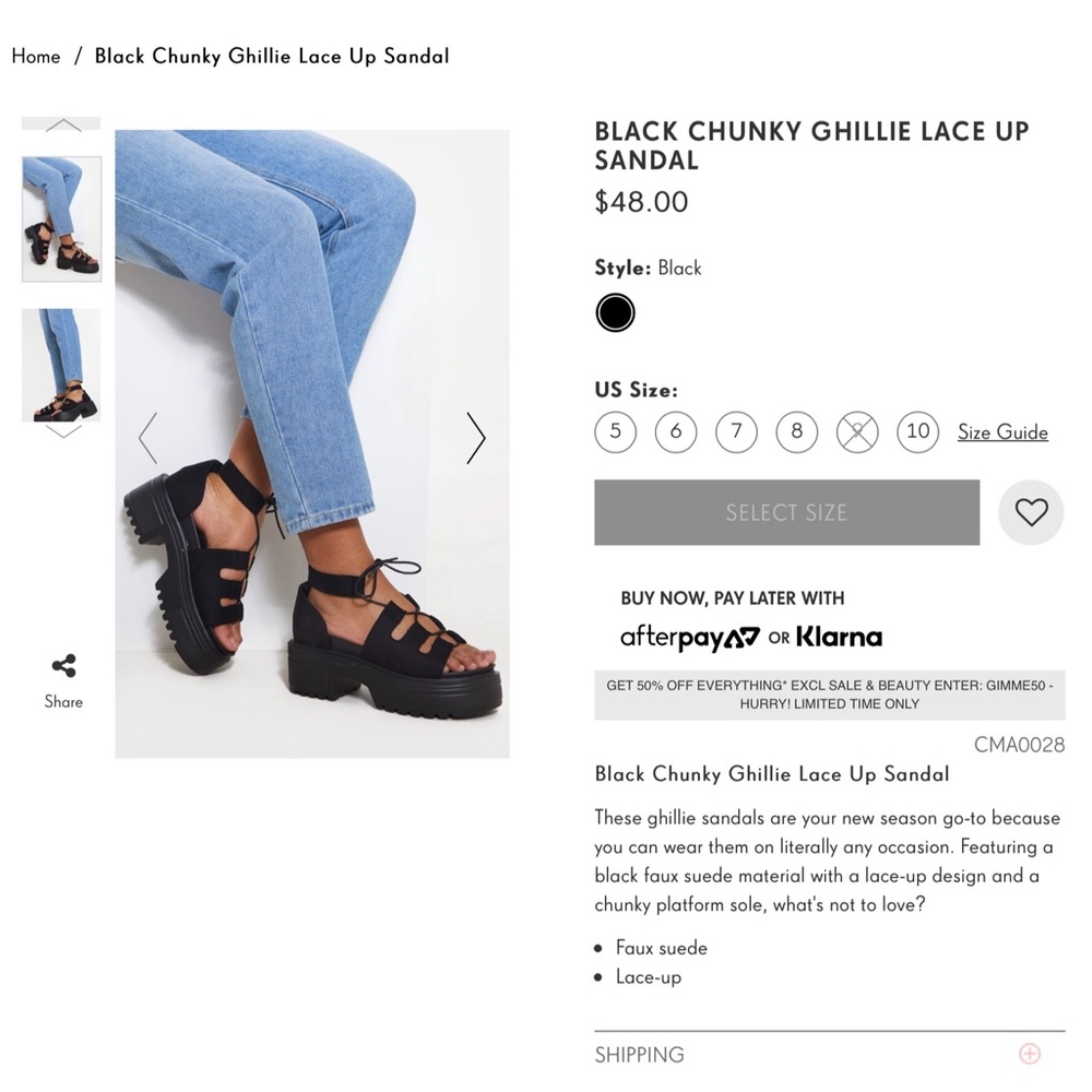COPY - Black Chunky Ghillie Lace Up Sandal
